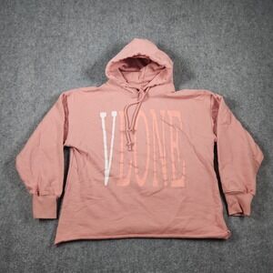 Vlone Hoodie Womens Large Pink Long Sleeve Pullover Raw Hem Logo